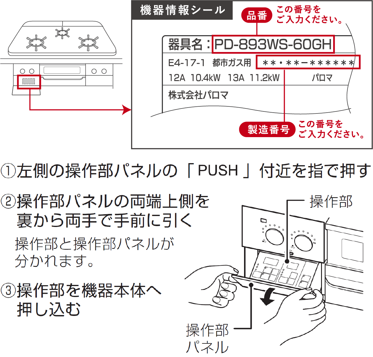 品番・製造番号の確認方法