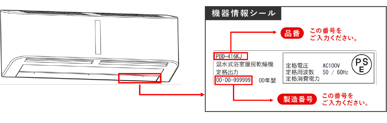 品番・製造番号の確認方法