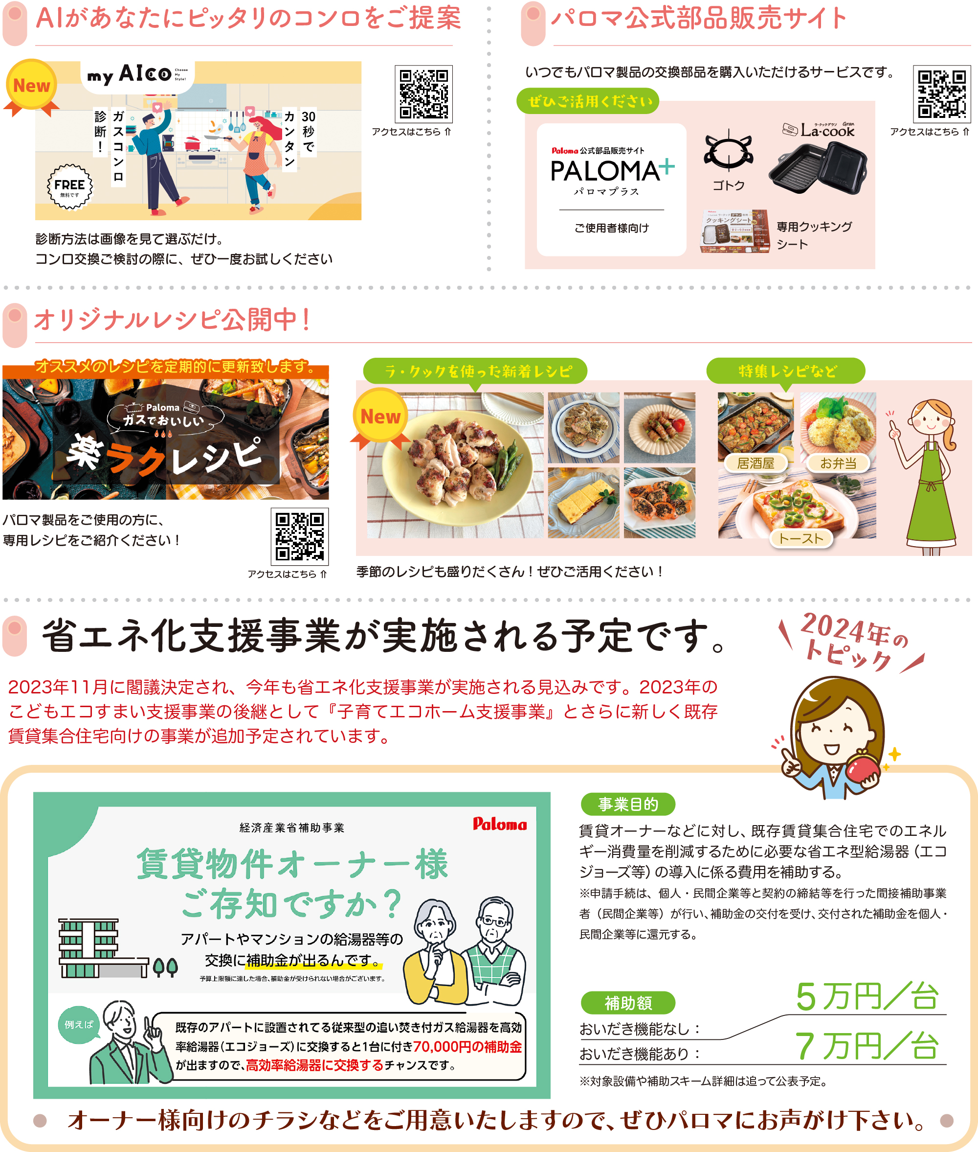 AI提案・部品販売サイト・レシピ公開・省エネ化支援事業