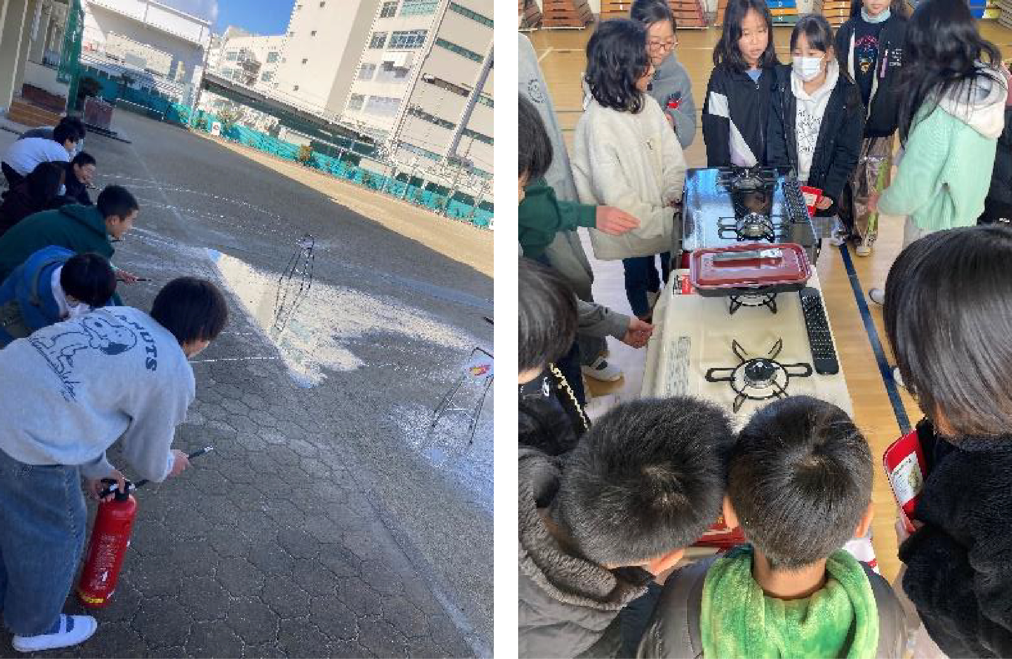 生徒たちが身近に潜む火災の危険性を理解し、万が一火事が発生した際の適切な対応方法、ガスこんろの安全な使用方法などを学びました