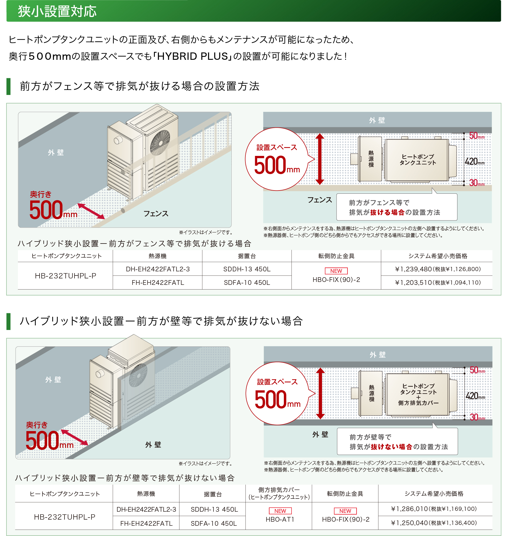 奥行500mm設置可
